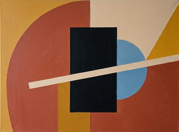 Contemporary Canvas Wall Art, Brick Red, Mustard Yellow, Black Color, Geometric Pattern Modern Artwork, Original Abstract Paintings-LargePaintingArt.com
