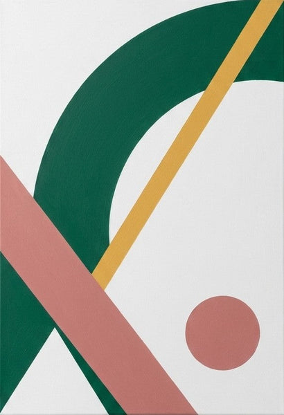 Acrylic Abstract Art, White, Green, Dusty Pink Colors, Original Geometric Abstract Art for Mid-Century Contemporary Living Room-LargePaintingArt.com