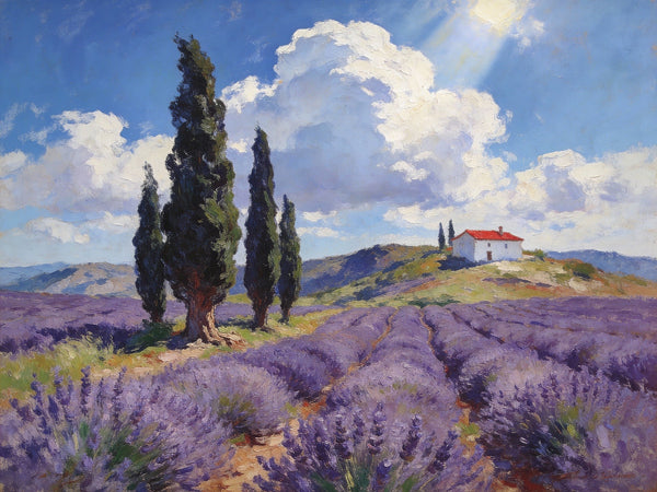Landscape Oil Paintings, Lavender Fields in the Countryside, Small Oil Paintings on Wall, Original Artwork Small Wall Art, Hand Painted Canvas Art, Original Oil Paintings-LargePaintingArt.com