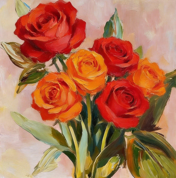 Small Canvas Artwork, Still Life Painting, Hand Painted Canvas Art, A Bunch of Blooming Rose Flowers, Original Flower Paintings, Buy Small Paintings Online-LargePaintingArt.com