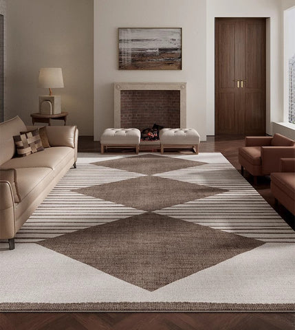 Geometric Modern Rug Placement Ideas for Bedroom, Contemporary Modern Rugs for Dining Room, Mid Century Modern Rugs for Living Room-LargePaintingArt.com