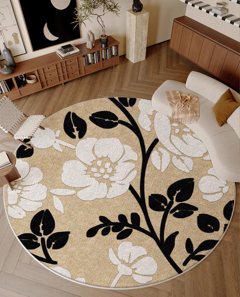 Bedroom Abstract Modern Area Rugs, Geometric Round Rugs for Dining Room, Circular Modern Rugs under Chairs, Contemporary Modern Rug for Living Room-LargePaintingArt.com