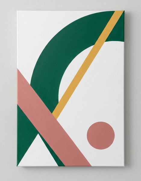 Acrylic Abstract Art, White, Green, Dusty Pink Colors, Original Geometric Abstract Art for Mid-Century Contemporary Living Room-LargePaintingArt.com