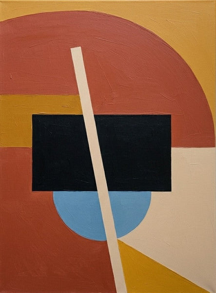 Contemporary Canvas Wall Art, Brick Red, Mustard Yellow, Black Color, Geometric Pattern Modern Artwork, Original Abstract Paintings-LargePaintingArt.com