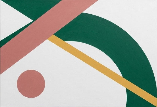 Acrylic Abstract Art, White, Green, Dusty Pink Colors, Original Geometric Abstract Art for Mid-Century Contemporary Living Room-LargePaintingArt.com