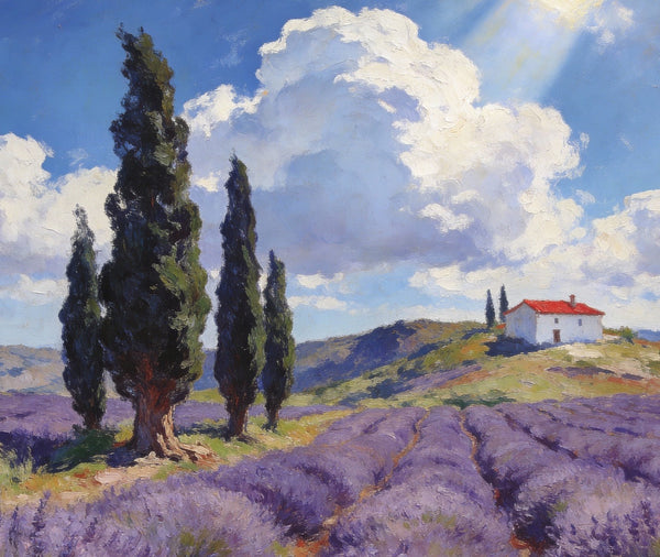 Landscape Oil Paintings, Lavender Fields in the Countryside, Small Oil Paintings on Wall, Original Artwork Small Wall Art, Hand Painted Canvas Art, Original Oil Paintings-LargePaintingArt.com