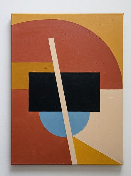 Contemporary Canvas Wall Art, Brick Red, Mustard Yellow, Black Color, Geometric Pattern Modern Artwork, Original Abstract Paintings-LargePaintingArt.com