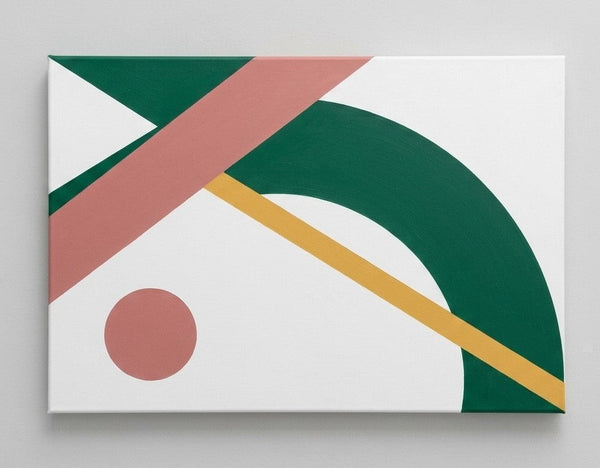 Acrylic Abstract Art, White, Green, Dusty Pink Colors, Original Geometric Abstract Art for Mid-Century Contemporary Living Room-LargePaintingArt.com