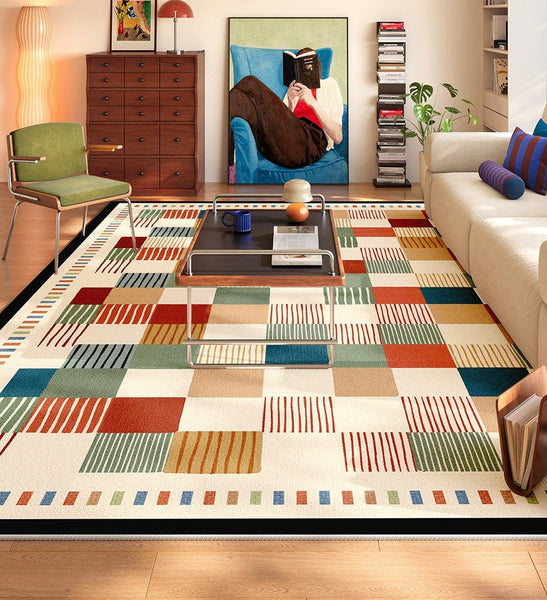Colorful Mid Century Rugs for Small House, Modern Runner Rugs Next to Bed, Abstract Contemporary Modern Rugs for Living Room, Modern Rugs for Apartment