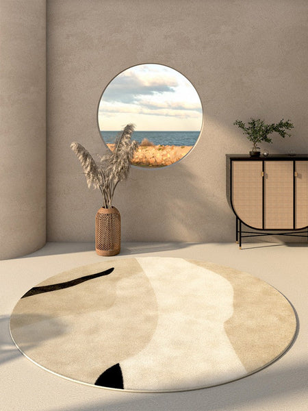 Simple Modern Floor Rugs Next to Bed, Bedroom Geometric Round Rugs, Circular Modern Rugs for Dining Room, Contemporary Floor Carpets for Entryway-LargePaintingArt.com