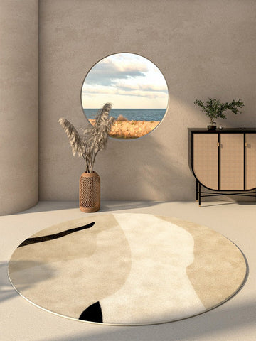 Simple Modern Floor Rugs Next to Bed, Bedroom Geometric Round Rugs, Circular Modern Rugs for Dining Room, Contemporary Floor Carpets for Entryway-LargePaintingArt.com