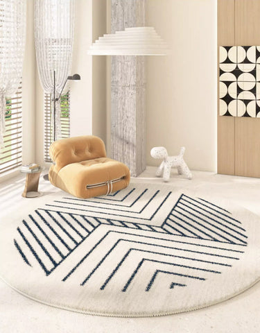 Contemporary Round Rugs for Dining Room, Abstract Round Rugs Next to Bedroom, Geometric Modern Rug Ideas under Coffee Table-LargePaintingArt.com