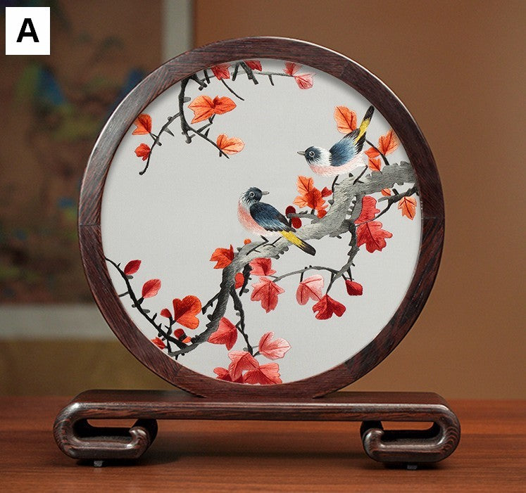 Beautiful Flower and Birds Silk Embroidery Ornaments, Traditional Chinese Suzhou Silk Embroidery, Exclusive Business Presents, Creative Birthday Gift, Premium Souvenir-LargePaintingArt.com