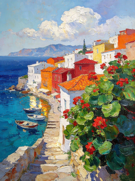 Impasto Paintings, The Shores of the Mediterranean, Small Landscape Paintings, Original Small Paintings on Canvas, Palette Knife Paintings, Small Paintings on Canvas, Hand Painted Canvas Art-LargePaintingArt.com