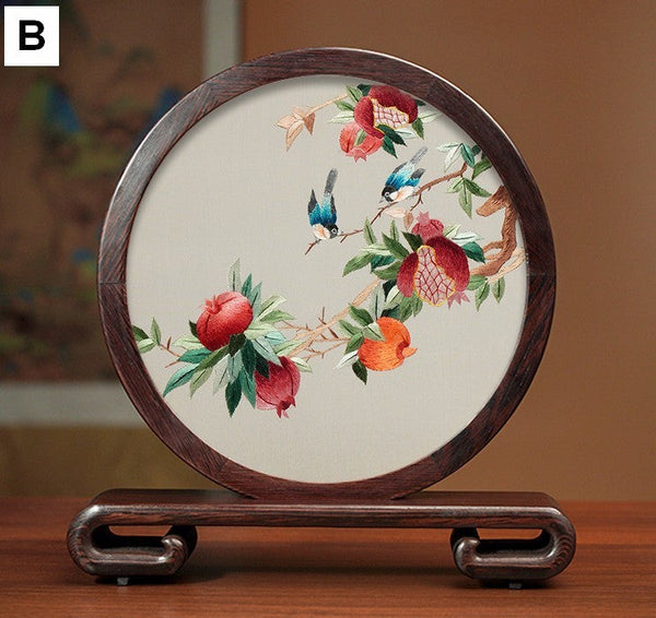 Beautiful Flower and Birds Silk Embroidery Ornaments, Traditional Chinese Suzhou Silk Embroidery, Exclusive Business Presents, Creative Birthday Gift, Premium Souvenir-LargePaintingArt.com