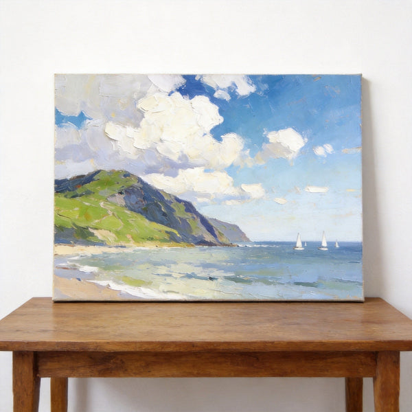 Original Oil Paintings, Sailing Boats on the Azure Sea, Original Landscape Paintings, Hand Painted Canvas Art, Small Canvas Wall Art Paintings, Buy Small Paintings Online-LargePaintingArt.com