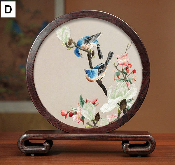 Beautiful Flower and Birds Silk Embroidery Ornaments, Traditional Chinese Suzhou Silk Embroidery, Exclusive Business Presents, Creative Birthday Gift, Premium Souvenir-LargePaintingArt.com