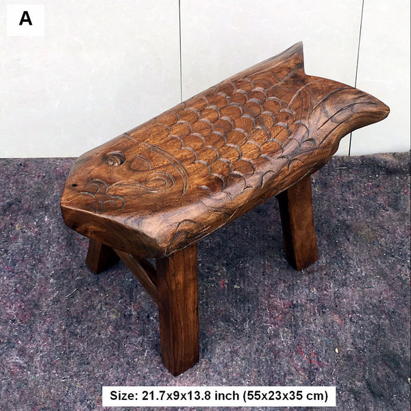 Handmade Solid Wood low Stool, Creative Shoe-changing Stool, Vintage Old Elm Wood Stool, Children's Wooden Stool, Sofa Stool, Dining Table Stool-LargePaintingArt.com
