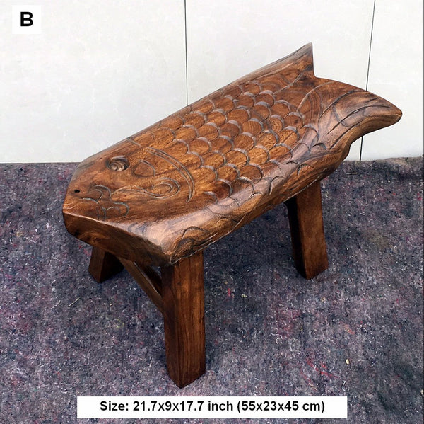 Handmade Solid Wood low Stool, Creative Shoe-changing Stool, Vintage Old Elm Wood Stool, Children's Wooden Stool, Sofa Stool, Dining Table Stool-LargePaintingArt.com