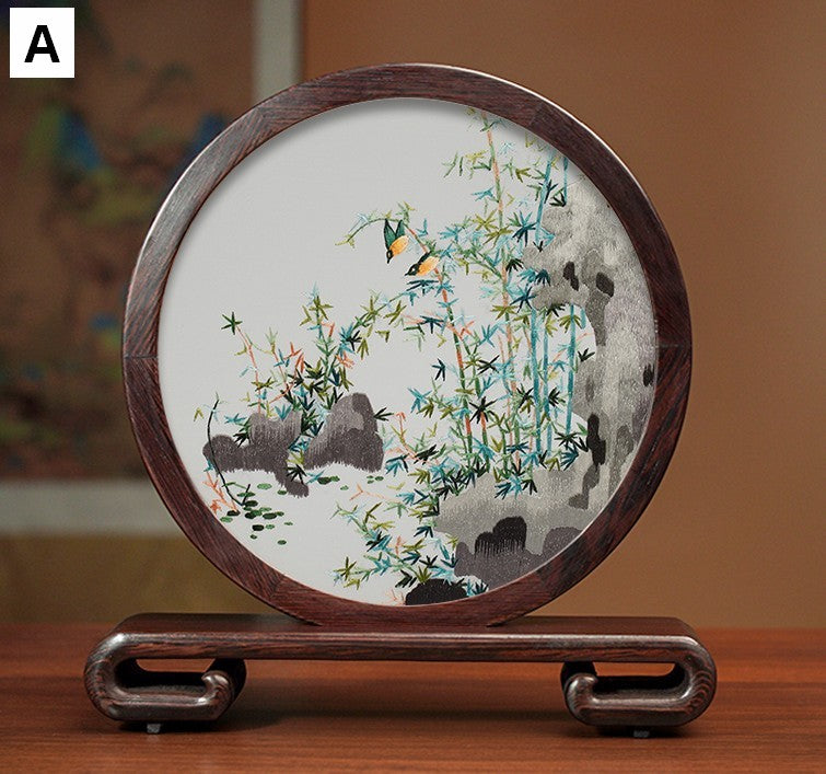 Elegant Silk Embroidery Ornaments, Traditional Chinese Suzhou Flower and Birds Silk Embroidery, Exclusive Business Presents, Creative Birthday Gift, Premium Souvenir-LargePaintingArt.com
