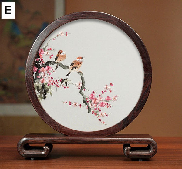 Beautiful Flower and Birds Silk Embroidery Ornaments, Traditional Chinese Suzhou Silk Embroidery, Exclusive Business Presents, Creative Birthday Gift, Premium Souvenir-LargePaintingArt.com