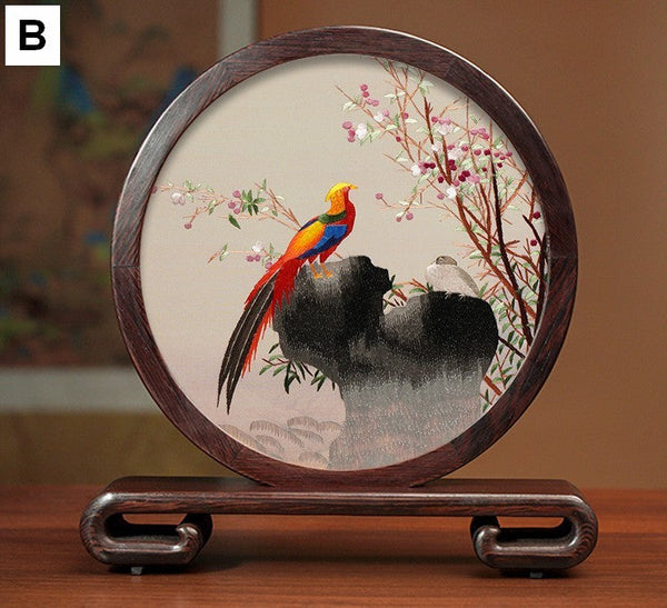 Elegant Silk Embroidery Ornaments, Traditional Chinese Suzhou Flower and Birds Silk Embroidery, Exclusive Business Presents, Creative Birthday Gift, Premium Souvenir-LargePaintingArt.com