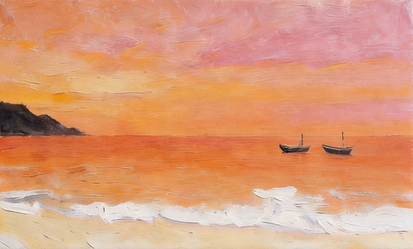 Tranquil Sails at Sunset Glow, Original Seascape Paintings, Sunset Paintings, Small Canvas Wall Art Paintings, Hand Painted Canvas Artwork-LargePaintingArt.com