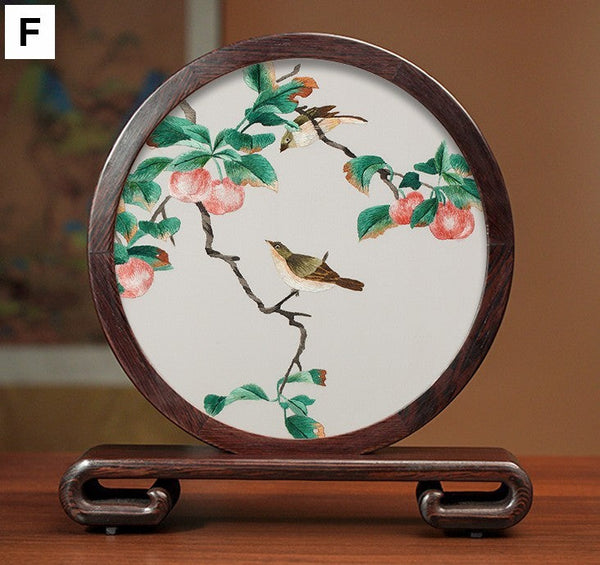 Beautiful Flower and Birds Silk Embroidery Ornaments, Traditional Chinese Suzhou Silk Embroidery, Exclusive Business Presents, Creative Birthday Gift, Premium Souvenir-LargePaintingArt.com
