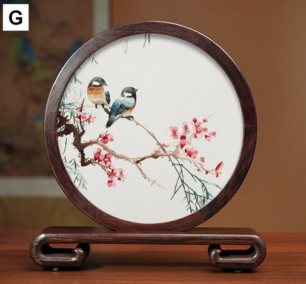 Beautiful Flower and Birds Silk Embroidery Ornaments, Traditional Chinese Suzhou Silk Embroidery, Exclusive Business Presents, Creative Birthday Gift, Premium Souvenir-LargePaintingArt.com
