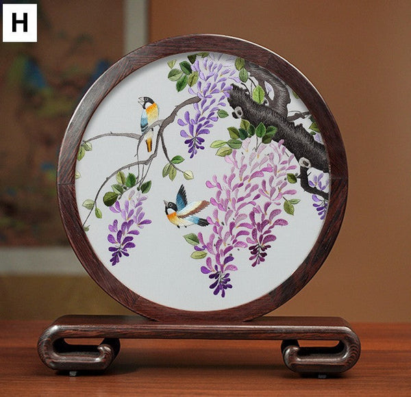 Beautiful Flower and Birds Silk Embroidery Ornaments, Traditional Chinese Suzhou Silk Embroidery, Exclusive Business Presents, Creative Birthday Gift, Premium Souvenir-LargePaintingArt.com