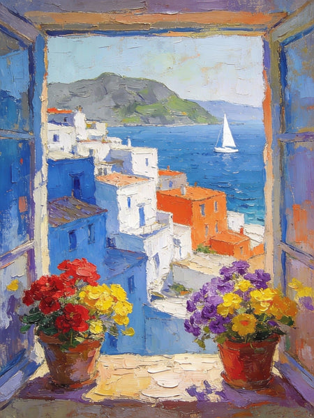 Palette Knife Artwork, Summer Holiday by the Sea, On Canvas Small Paintings, Landscape Canvas Paintings, Hand Painted Canvas Art, Original Artwork Small Paintings-LargePaintingArt.com