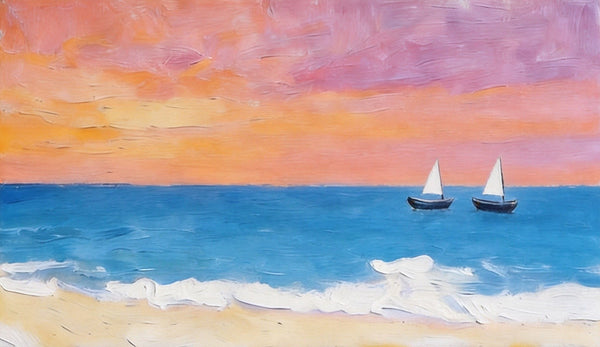 Sunset Paintings, Tranquil Blue Sea at Sunset, Original Seascape Paintings, Small Canvas Wall Art Paintings, Hand Painted Canvas Artwork-LargePaintingArt.com