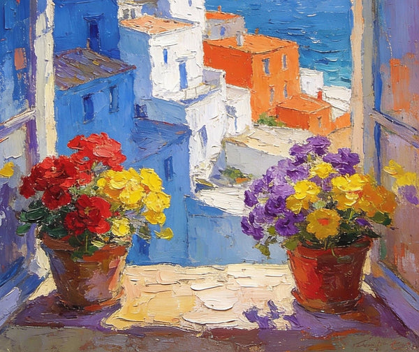 Palette Knife Artwork, Summer Holiday by the Sea, On Canvas Small Paintings, Landscape Canvas Paintings, Hand Painted Canvas Art, Original Artwork Small Paintings-LargePaintingArt.com