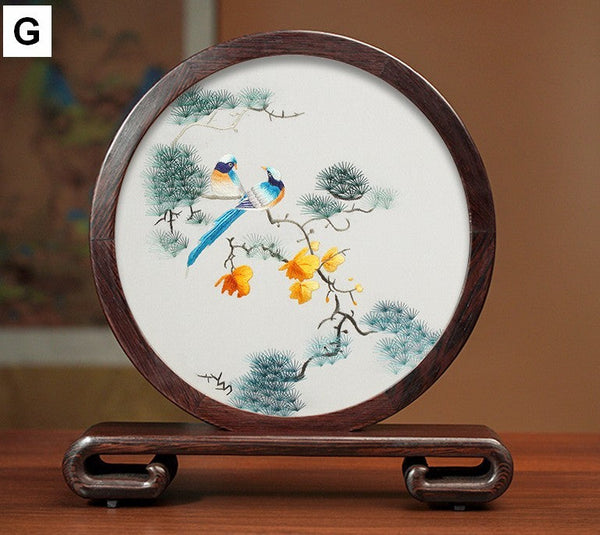 Unique Birthday Gift, Flower and Bird Embroidery Ornaments, Traditional Chinese Suzhou Silk Embroidered Ornament, Premium Souvenir, Exclusive Business Presents-LargePaintingArt.com