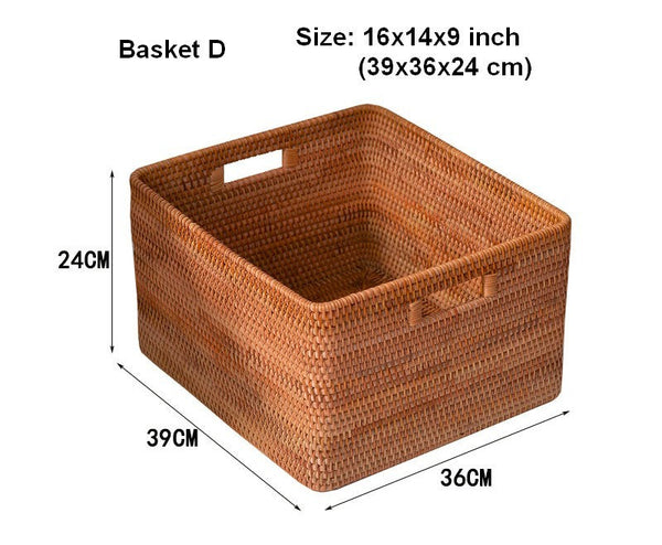 Woven Rattan Storage Baskets for Bedroom, Storage Basket for Shelves, Large Rectangular Storage Baskets for Clothes, Storage Baskets for Kitchen-LargePaintingArt.com