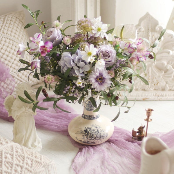 Beautiful Spring Flower Arrangement for Home Decoration, Table Centerpiece, Large Bunch of Purple Romantic Flowers, Real Touch Artificial Floral for Living Room-LargePaintingArt.com