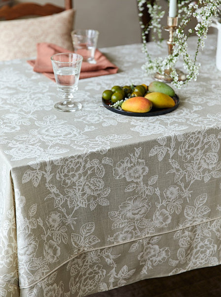French Flower Pattern Tablecloth for Round Table, Vintage Rectangle Tablecloth for Dining Room Table, Rustic Farmhouse Table Cover for Kitchen-LargePaintingArt.com
