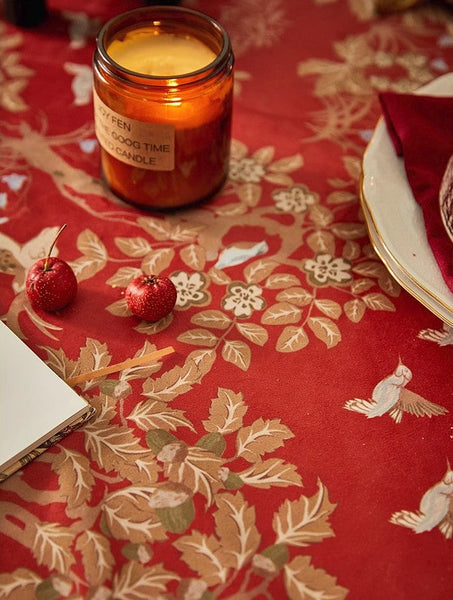 Forest Deer Red Table Covers, Square Tablecloth for Kitchen, Long Modern Rectangular Tablecloth for Dining Room Table, Extra Large Tablecloth for Round Table-LargePaintingArt.com