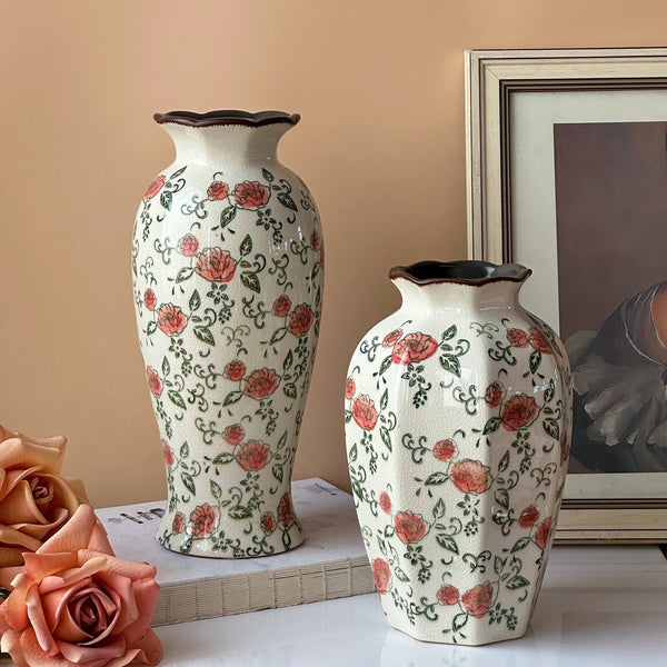 Rustic Porcelain Flower Vases, Handmade Water Holding Flower Vases, Ceramic Bouquet Vases, Tall Flower Vases on Table-LargePaintingArt.com