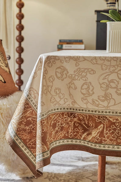 Extra Large Modern Rectangular Tablecloth for Dining Room Table, Flower Farmhouse Table Covers, Square Tablecloth for Round Table, Mid Century Tablecloth for Living Room-LargePaintingArt.com