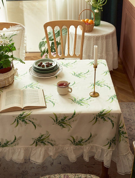 Cotton Embroidery Lace Rectangle Tablecloth for Dining Room Table, Farmhouse Table Cloth, Spring Flower Pattern Tablecloth, Square Tablecloth for Round Table-LargePaintingArt.com