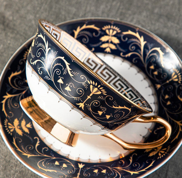 Unique Blue Tea Cup and Saucer in Gift Box, Blue Porcelain Tea Cup Saucer Set, Royal Ceramic Cups, Elegant Ceramic Coffee Cups-LargePaintingArt.com