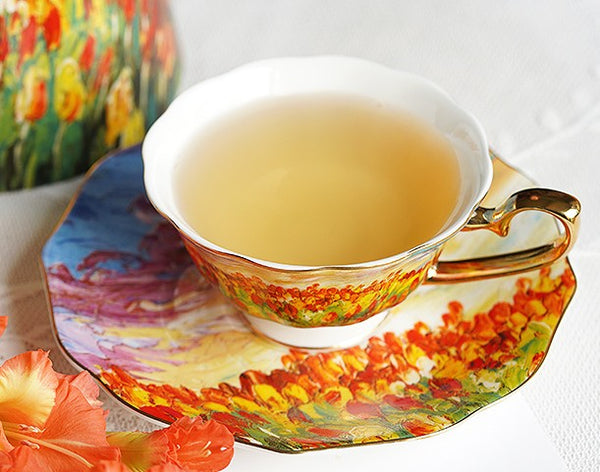 Elegant Ceramic Coffee Cups, Flower Field Vintage Porcelain Tea Cup Saucer Set, Unique British Tea Cup and Saucer in Gift Box, Royal Ceramic Cups-LargePaintingArt.com