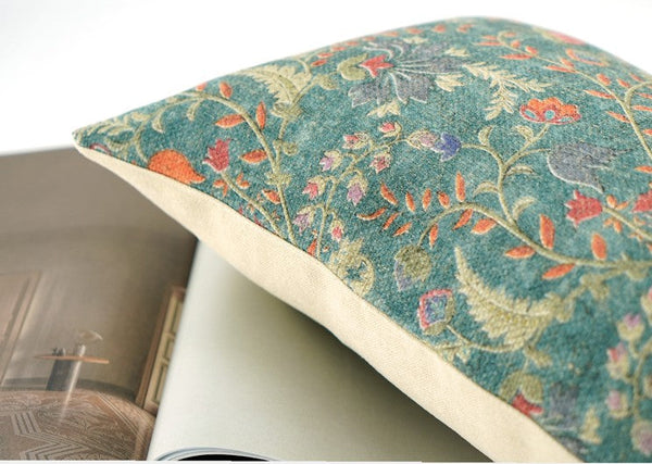 Garden Flowers Pattern Decorative Throw Pillows, Large Green Throw Pillow for Interior Design, Contemporary Square Modern Throw Pillows for Couch-LargePaintingArt.com