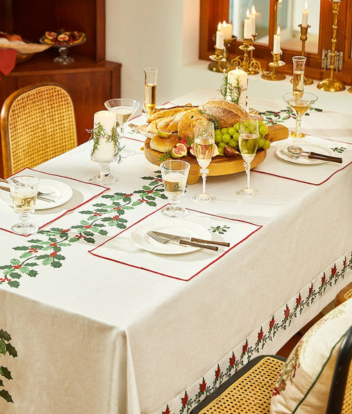 Modern Rectangle Tablecloth for Dining Room Table, Flower Pattern Tablecloth for Home Decoration, Square Tablecloth, Farmhouse Table Cloth, Christmas Tablecloth-LargePaintingArt.com