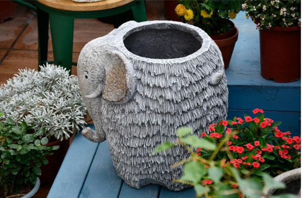Elephant Flower Pot, Modern Animal Statue for Garden Ornaments, Large Elephant Flowerpot, Resin Statue for Garden, Villa Outdoor Decor Gardening Ideas-LargePaintingArt.com