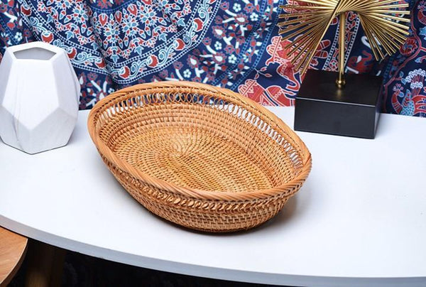 Rattan Storage Basket for Pantry, Round Storage Basket, Storage Baskets for Kitchen, Woven Storage Basket for Dining Room-LargePaintingArt.com