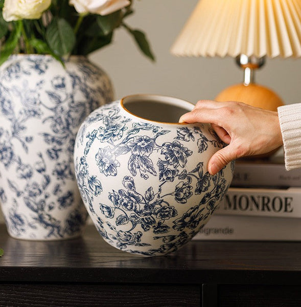 Porcelain Flower Vases, Modern Ceramic Bouquet Vases, Centerpiece on Dining Table, Flower Vase on Table, Handmade Water Holding Flower Vases-LargePaintingArt.com