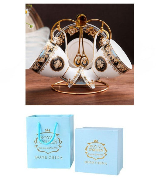 Royal Porcelain Tea Cup Sucer Set, Tea Cups and Saucers in Gift Box as Birthday Gift, Elegant Ceramic Coffee Cups, Beautiful British Tea Cups-LargePaintingArt.com