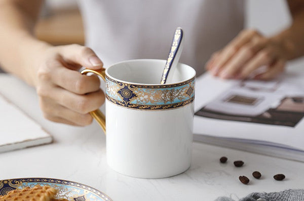 Elegant Ceramic Coffee Mug, Beautiful British Tea Cups, Large Royal Bone China Porcelain Mug, Large Capacity Ceramic Mugs for Office-LargePaintingArt.com